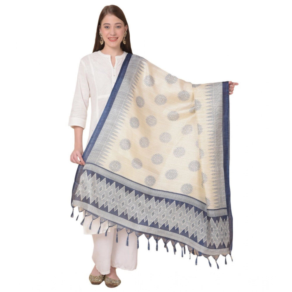 Women's Art Silk Printed Shawl (Blue, Length: 2.25 to 2.50 Mtr)