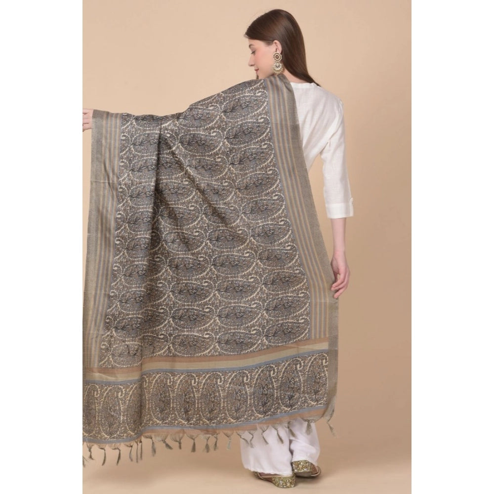 Women's Art Silk Printed Shawl (Grey, Length: 2.25 to 2.50 Mtr)