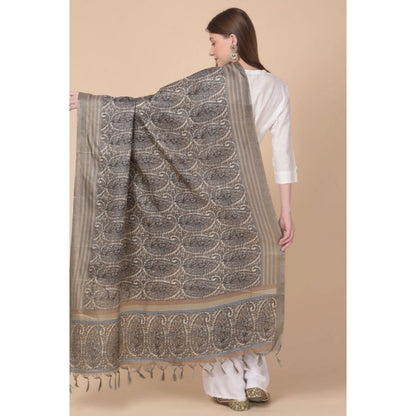 Women's Art Silk Printed Shawl (Grey, Length: 2.25 to 2.50 Mtr)
