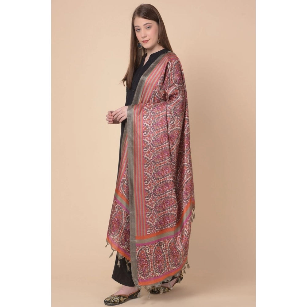 Women's Art Silk Printed Shawl (Grey, Length: 2.25 to 2.50 Mtr)