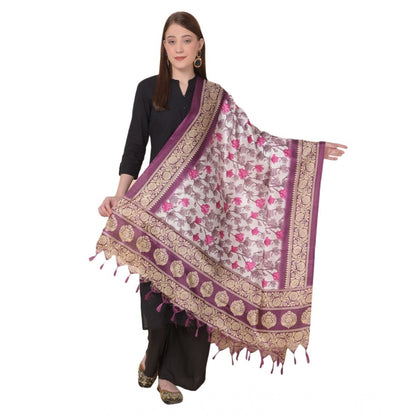 Women's Art Silk Printed Shawl (Purple, Length: 2.25 to 2.50 Mtr)