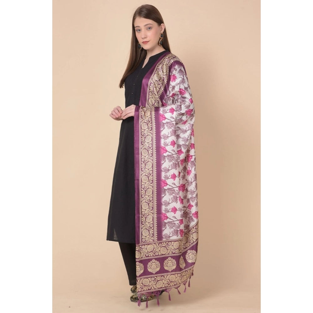 Women's Art Silk Printed Shawl (Purple, Length: 2.25 to 2.50 Mtr)