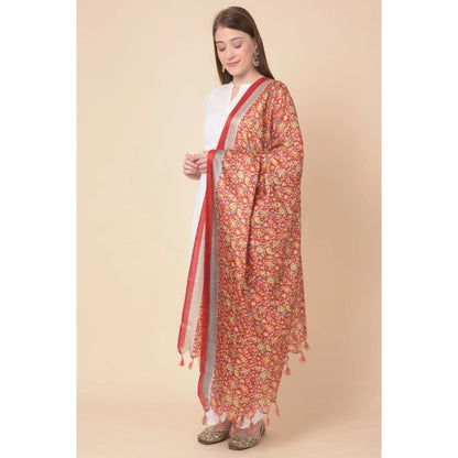 Women's Art Silk Printed Shawl (Red, Length: 2.25 to 2.50 Mtr)