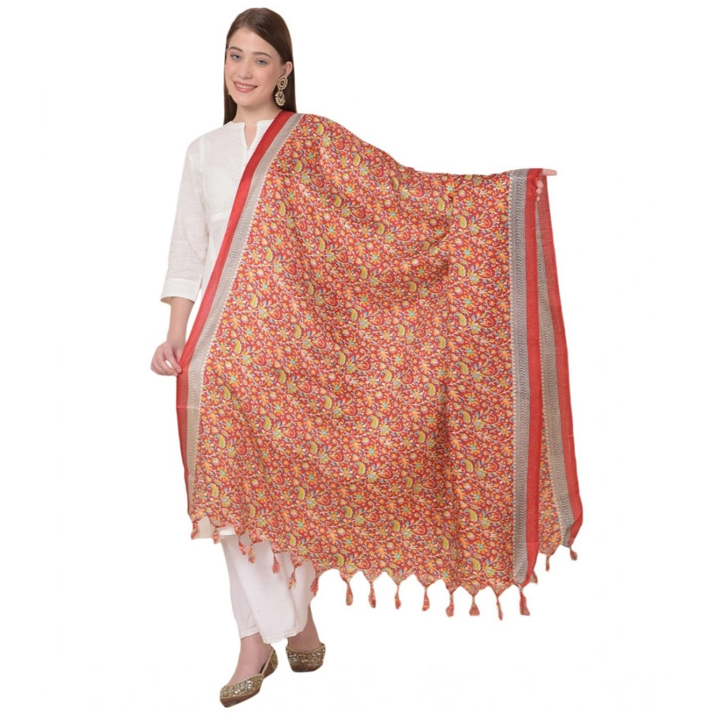 Women's Art Silk Printed Shawl (Red, Length: 2.25 to 2.50 Mtr)