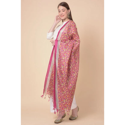 Women's Art Silk Printed Shawl (Pink, Length: 2.25 to 2.50 Mtr)