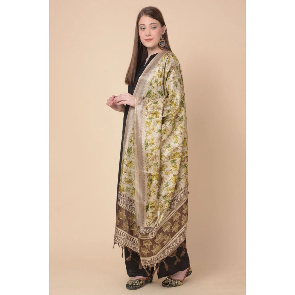 Women's Art Silk Printed Shawl (Gold, Length: 2.25 to 2.50 Mtr)