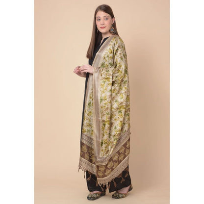Women's Art Silk Printed Shawl (Gold, Length: 2.25 to 2.50 Mtr)