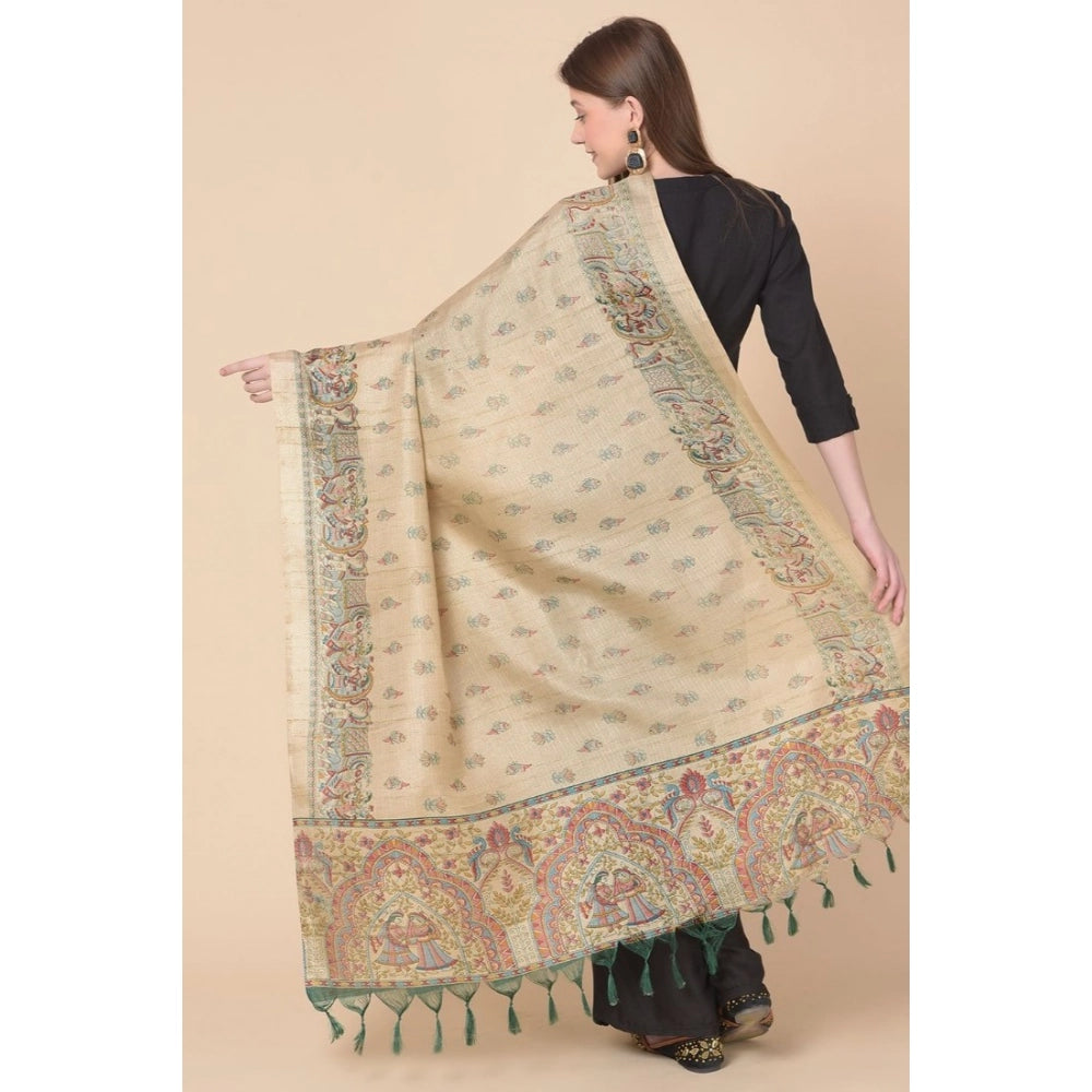 Women's Art Silk Printed Shawl (Gold, Length: 2.25 to 2.50 Mtr)