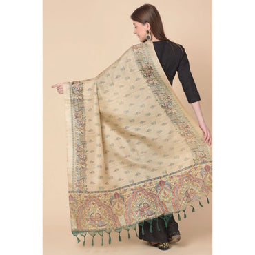 Women's Art Silk Printed Shawl (Gold, Length: 2.25 to 2.50 Mtr)