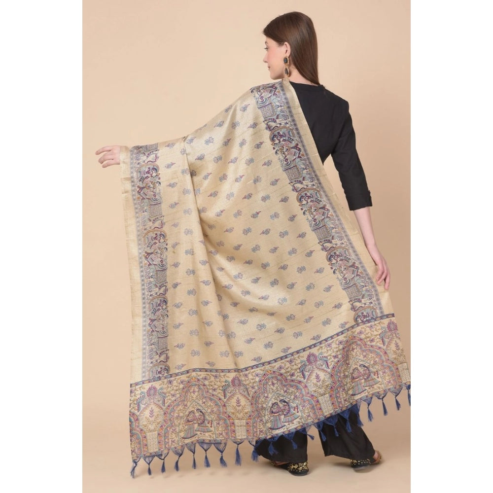 Women's Art Silk Printed Shawl (Gold, Length: 2.25 to 2.50 Mtr)