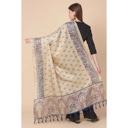 Women's Art Silk Printed Shawl (Gold, Length: 2.25 to 2.50 Mtr)