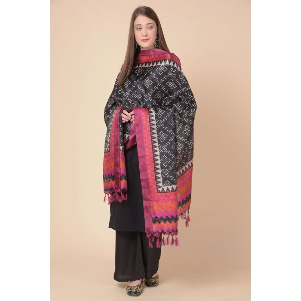 Women's Art Silk Printed Shawl (Black, Length: 2.25 to 2.50 Mtr)