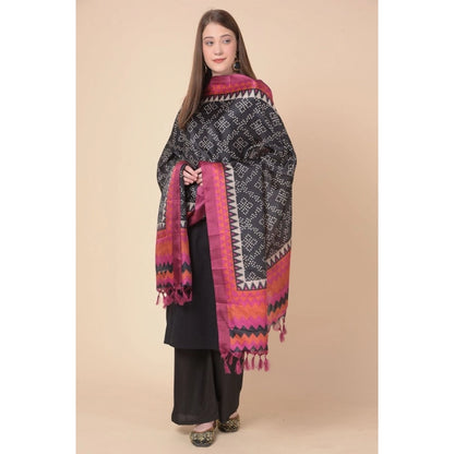 Women's Art Silk Printed Shawl (Black, Length: 2.25 to 2.50 Mtr)