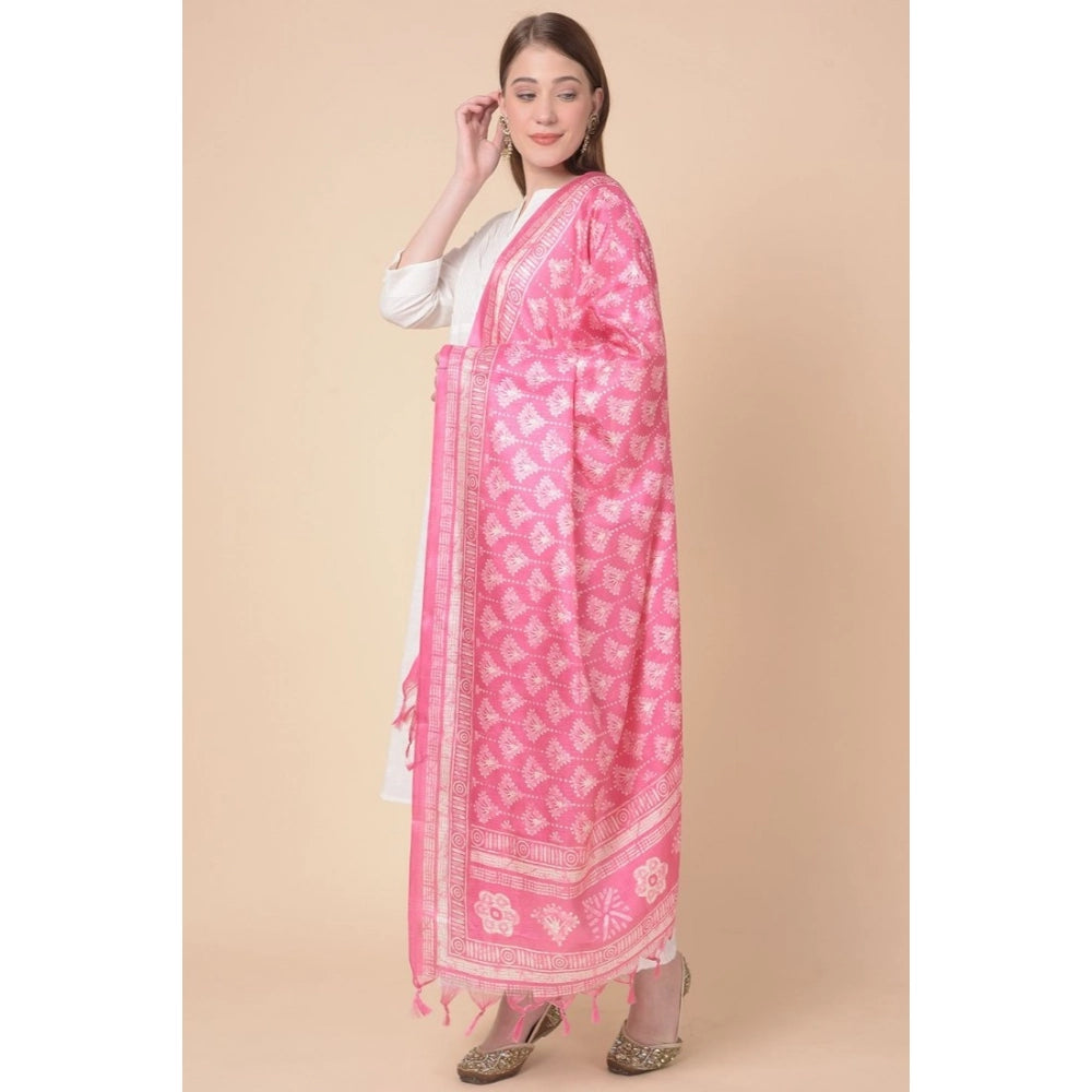 Women's Art Silk Printed Shawl (Pink, Length: 2.25 to 2.50 Mtr)