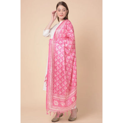 Women's Art Silk Printed Shawl (Pink, Length: 2.25 to 2.50 Mtr)