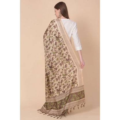 Women's Art Silk Printed Shawl (Gold, Length: 2.25 to 2.50 Mtr)