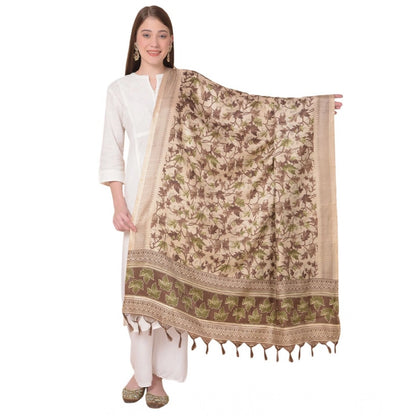 Women's Art Silk Printed Shawl (Gold, Length: 2.25 to 2.50 Mtr)