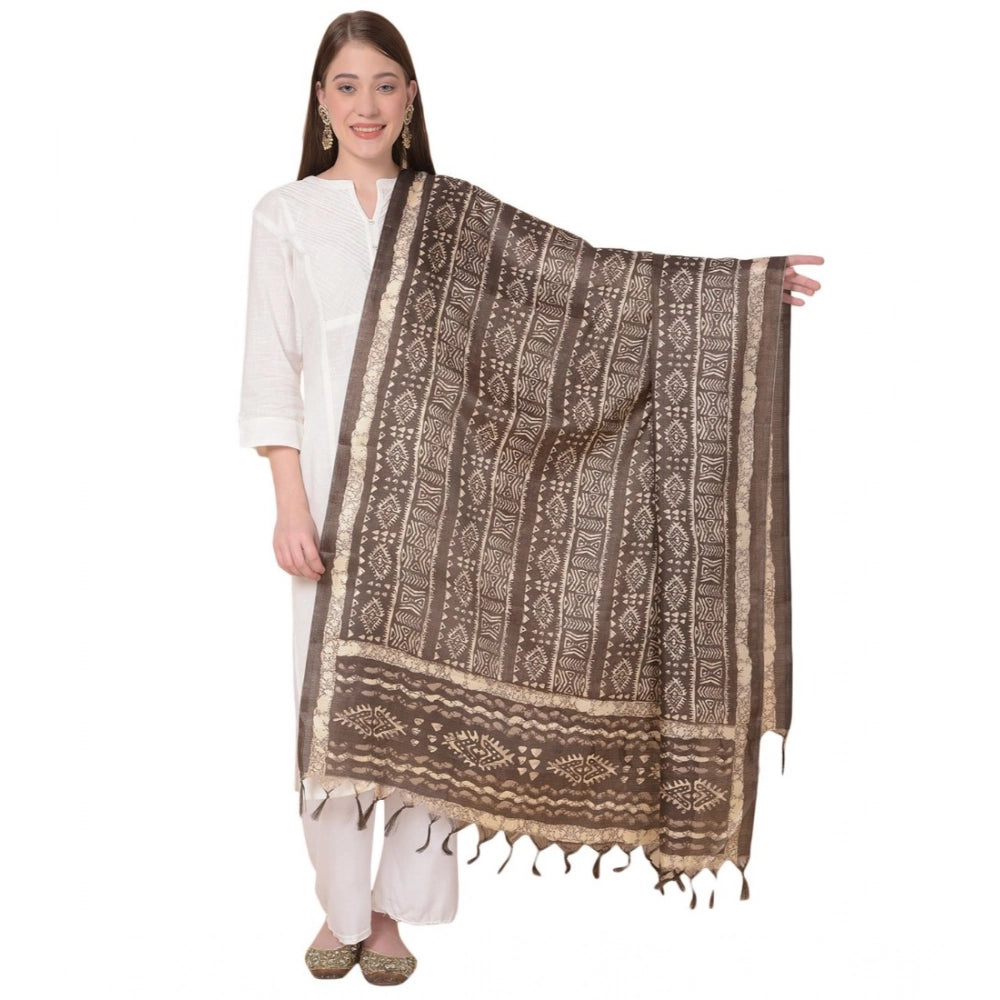 Women's Art Silk Printed Shawl (Brown, Length: 2.25 to 2.50 Mtr)