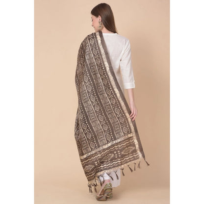 Women's Art Silk Printed Shawl (Brown, Length: 2.25 to 2.50 Mtr)