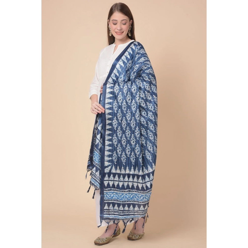 Women's Art Silk Printed Shawl (Blue, Length: 2.25 to 2.50 Mtr)