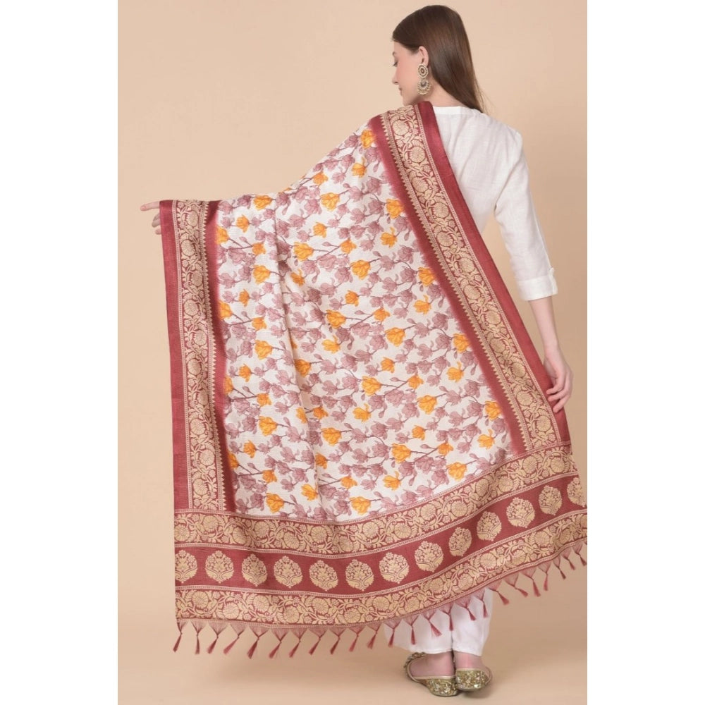 Women's Art Silk Printed Shawl (Maroon, Length: 2.25 to 2.50 Mtr)