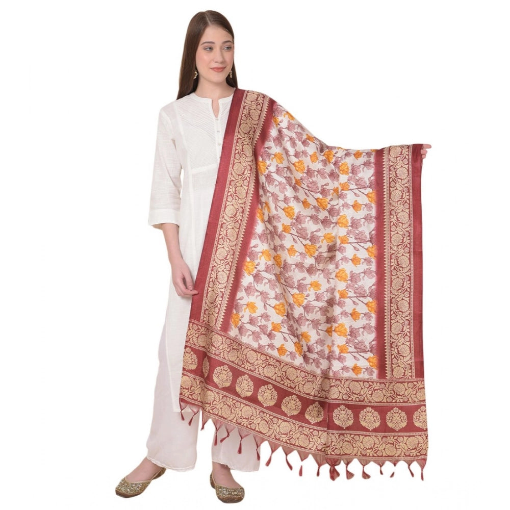 Women's Art Silk Printed Shawl (Maroon, Length: 2.25 to 2.50 Mtr)