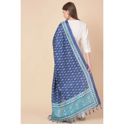 Women's Art Silk Printed Shawl (Blue, Length: 2.25 to 2.50 Mtr)
