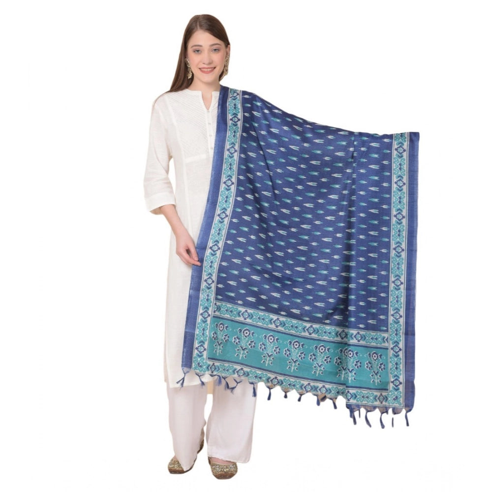 Women's Art Silk Printed Shawl (Blue, Length: 2.25 to 2.50 Mtr)