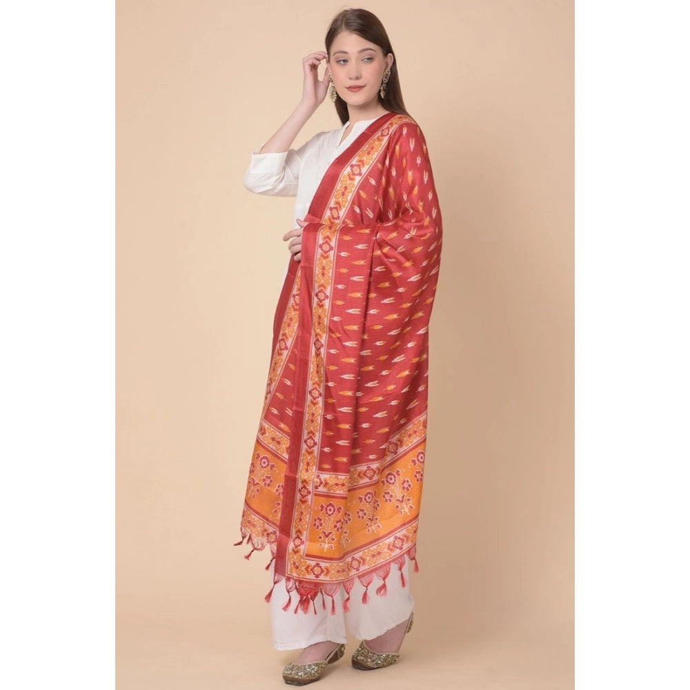 Women's Art Silk Printed Shawl (Red, Length: 2.25 to 2.50 Mtr)