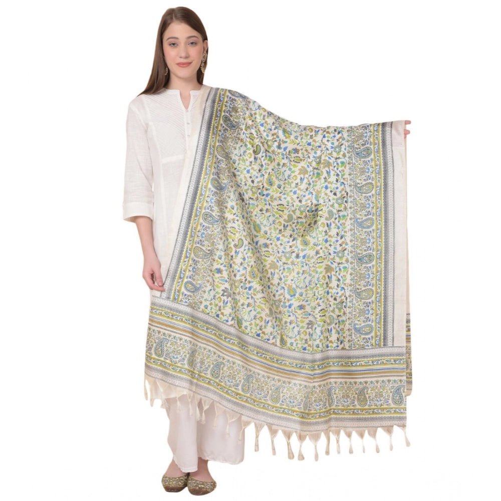 Women's Art Silk Printed Shawl (Grey, Length: 2.25 to 2.50 Mtr)