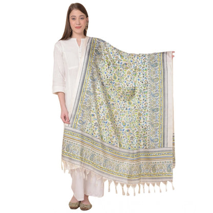 Women's Art Silk Printed Shawl (Grey, Length: 2.25 to 2.50 Mtr)