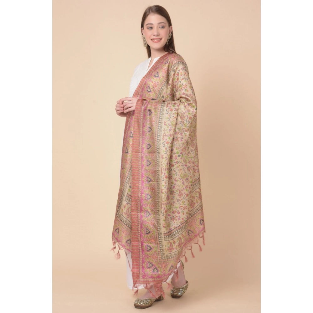 Women's Art Silk Printed Shawl (Pink, Length: 2.25 to 2.50 Mtr)