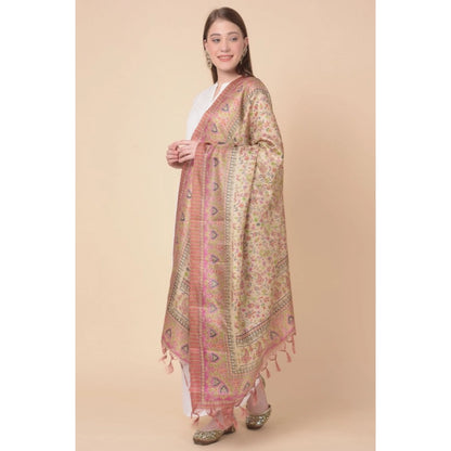 Women's Art Silk Printed Shawl (Pink, Length: 2.25 to 2.50 Mtr)