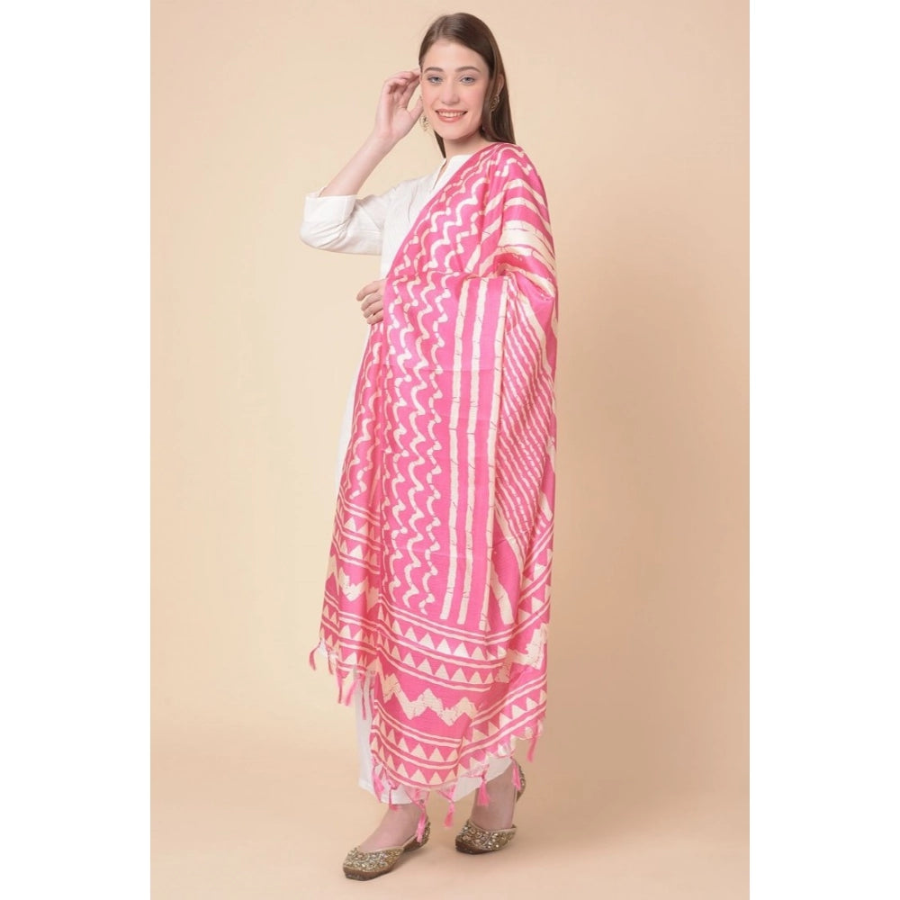 Women's Art Silk Printed Shawl (Pink, Length: 2.25 to 2.50 Mtr)