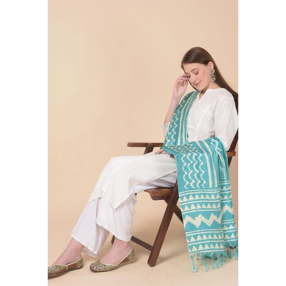 Women's Art Silk Printed Shawl (Turquoise, Length: 2.25 to 2.50 Mtr)