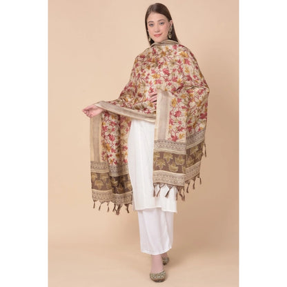 Women's Art Silk Printed Shawl (Gold, Length: 2.25 to 2.50 Mtr)