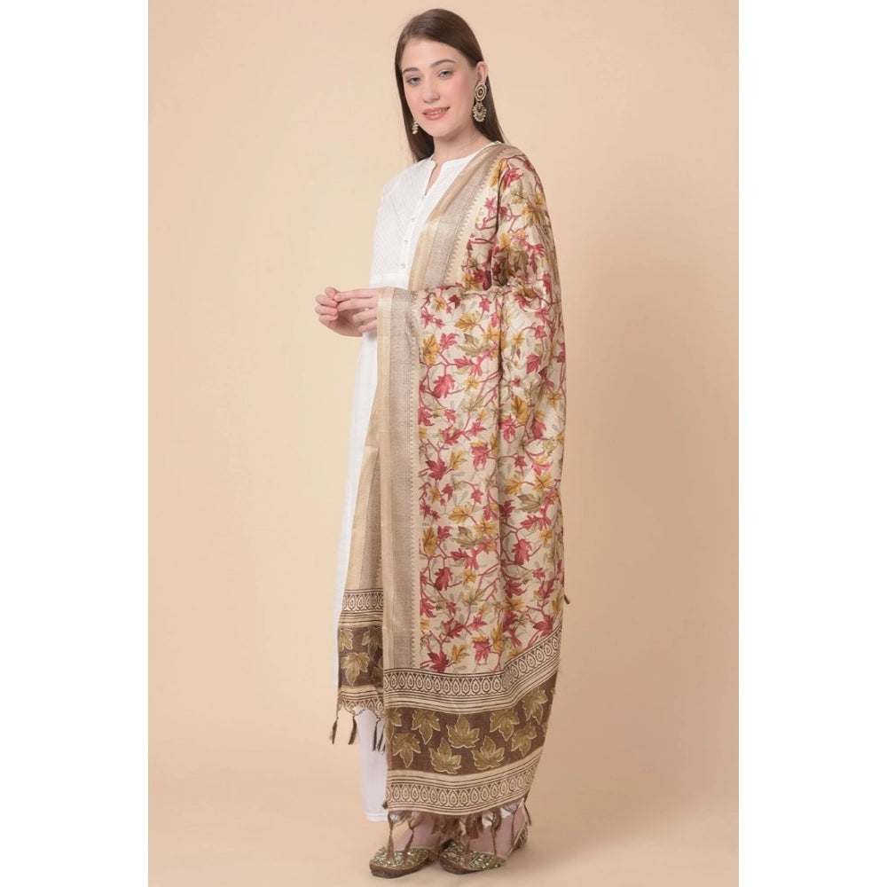 Women's Art Silk Printed Shawl (Gold, Length: 2.25 to 2.50 Mtr)