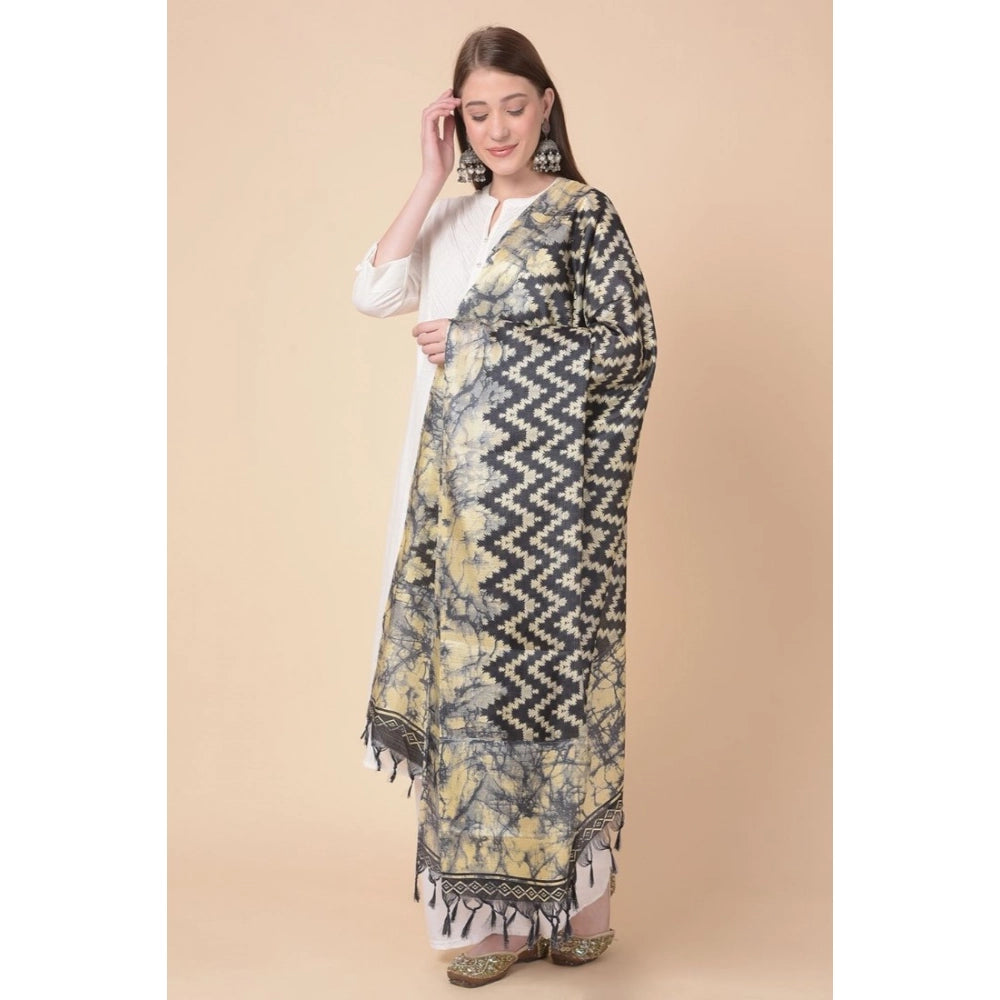 Women's Art Silk Printed Shawl (Black, Length: 2.25 to 2.50 Mtr)