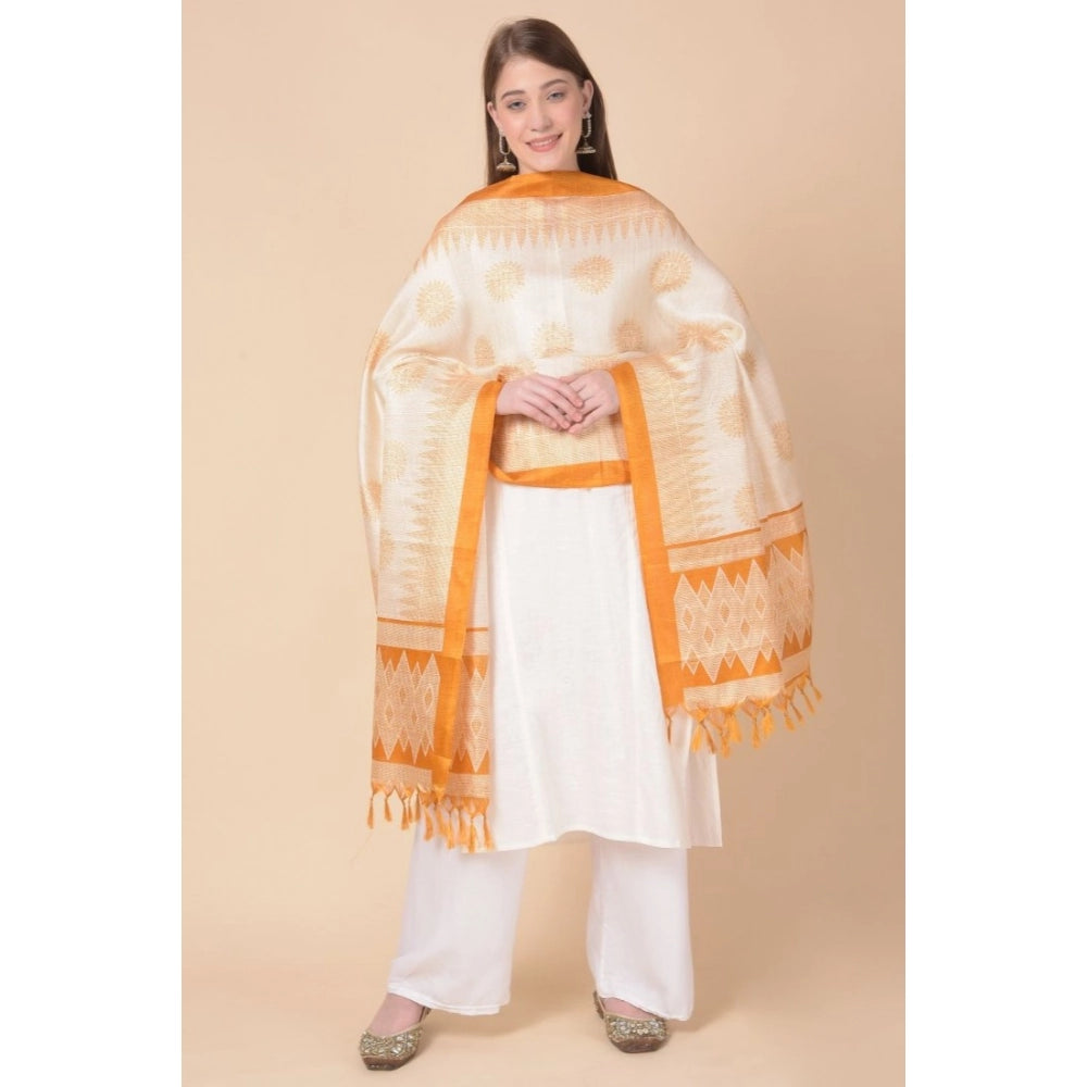 Women's Art Silk Printed Shawl (Orange, Length: 2.25 to 2.50 Mtr)