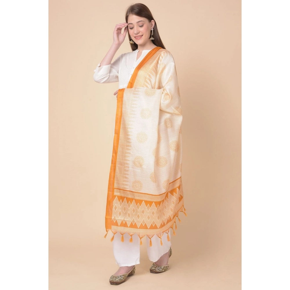 Women's Art Silk Printed Shawl (Orange, Length: 2.25 to 2.50 Mtr)