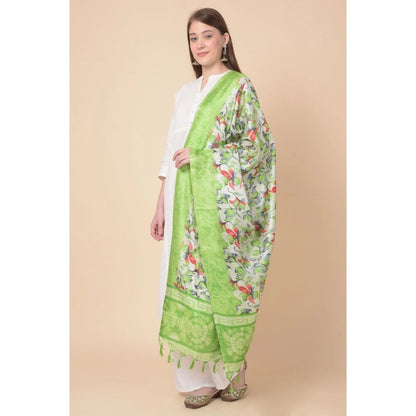 Women's Art Silk Printed Shawl (Light Green, Length: 2.25 to 2.50 Mtr)