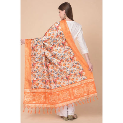 Women's Art Silk Printed Shawl (Orange, Length: 2.25 to 2.50 Mtr)