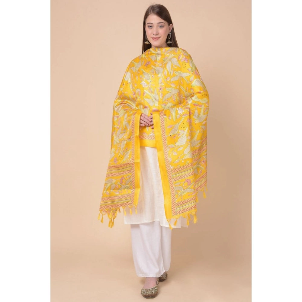 Women's Art Silk Printed Shawl (Yellow, Length: 2.25 to 2.50 Mtr)