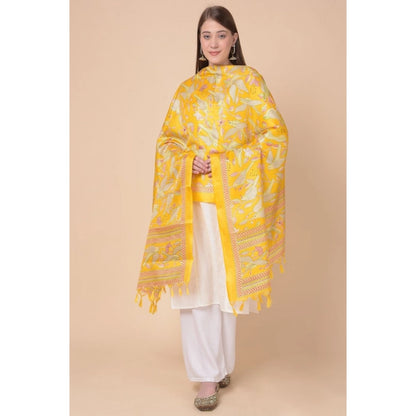 Women's Art Silk Printed Shawl (Yellow, Length: 2.25 to 2.50 Mtr)