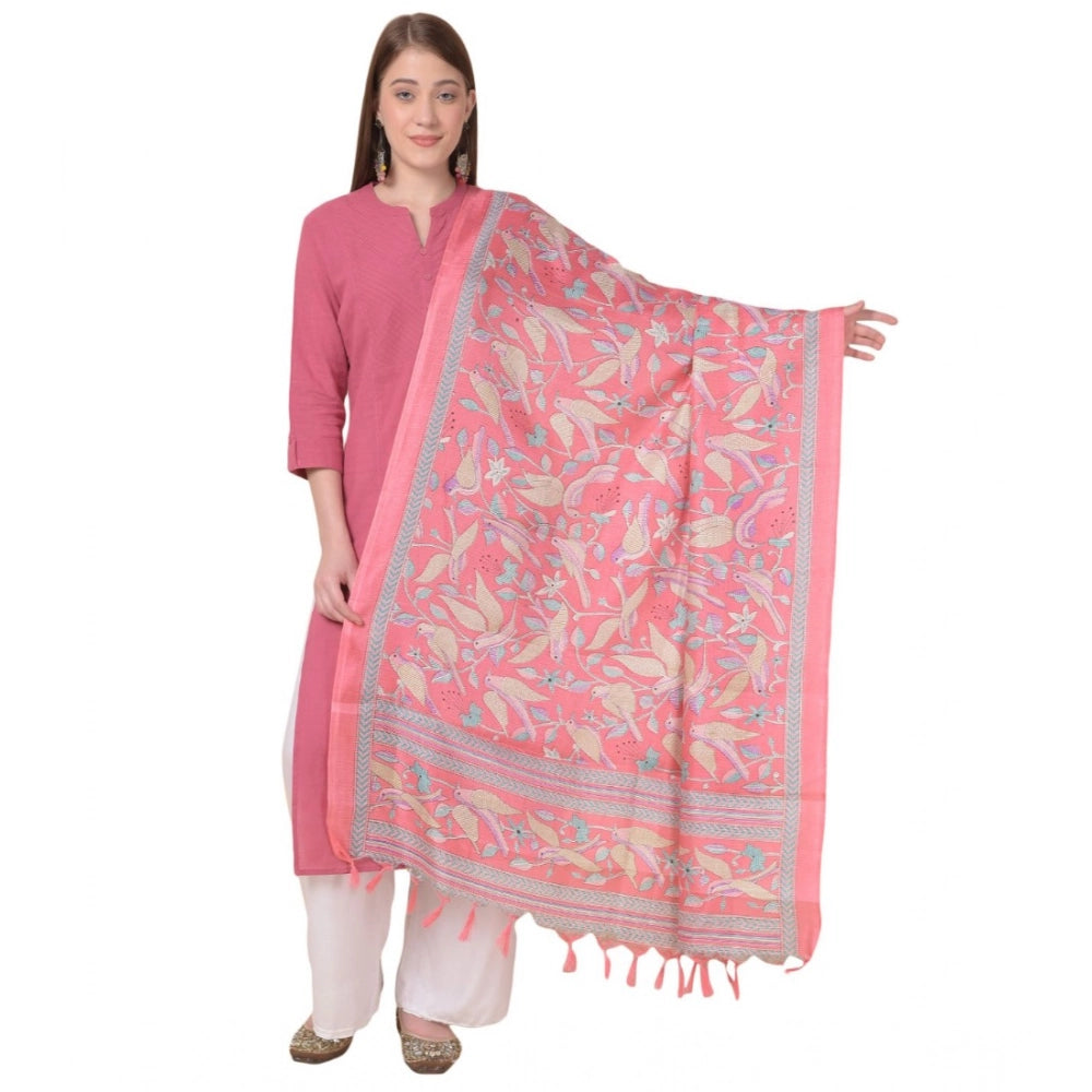 Women's Art Silk Printed Shawl (Pink, Length: 2.25 to 2.50 Mtr)