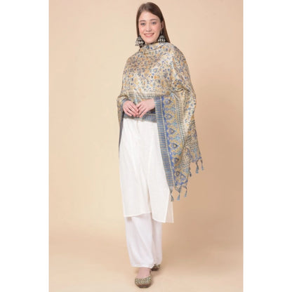 Women's Art Silk Printed Shawl (Grey, Length: 2.25 to 2.50 Mtr)