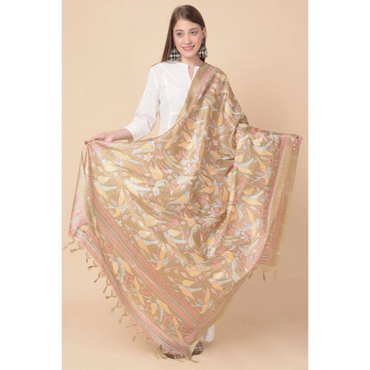 Women's Art Silk Printed Shawl (Light Brown, Length: 2.25 to 2.50 Mtr)