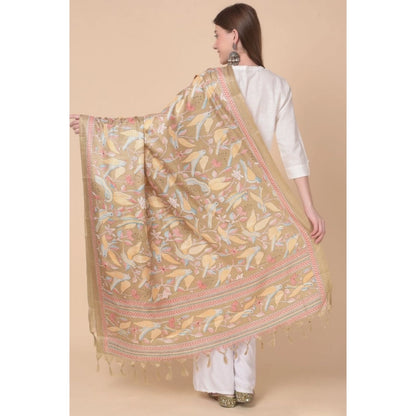 Women's Art Silk Printed Shawl (Light Brown, Length: 2.25 to 2.50 Mtr)