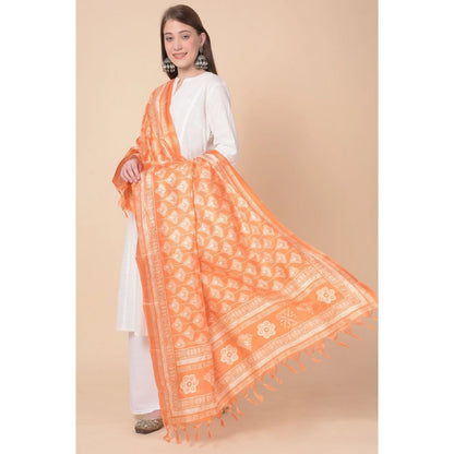Women's Art Silk Printed Shawl (Orange, Length: 2.25 to 2.50 Mtr)