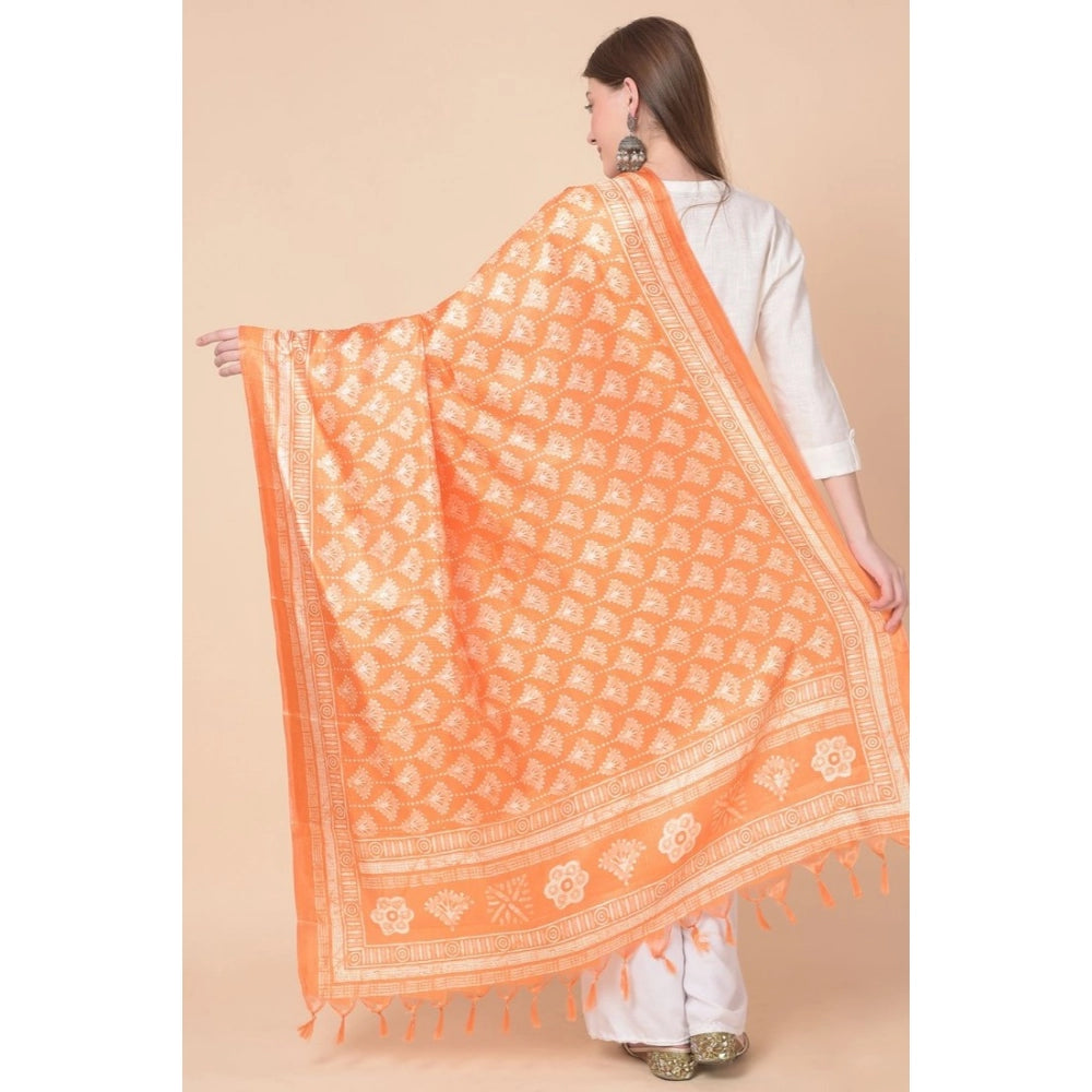 Women's Art Silk Printed Shawl (Orange, Length: 2.25 to 2.50 Mtr)